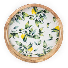 LEMON ENAMELLED ROUND MANGO WOOD TRAY