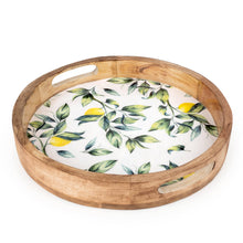 LEMON ENAMELLED ROUND MANGO WOOD TRAY