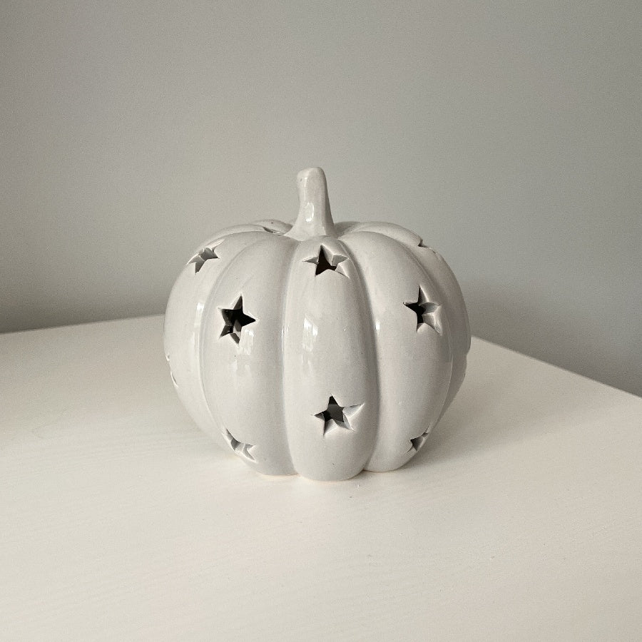 SMALL GREY CERAMIC LED PUMPKIN